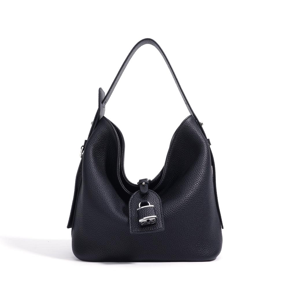 New High-end Leather Niche Design Shoulder Bag Daily Commuting Large-capacity Bucket Casual Messenger Bag Women