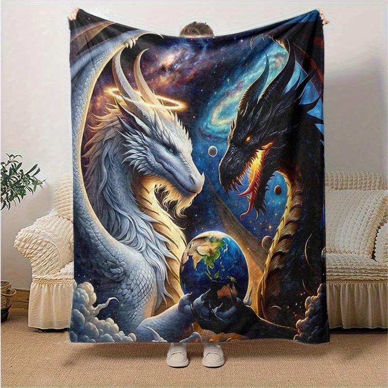 1pc Two Dragons One Earth Blanket  Soft Throw for Home Decor, Gift Idea, Living Room, Travel, Camping, Car Blankets