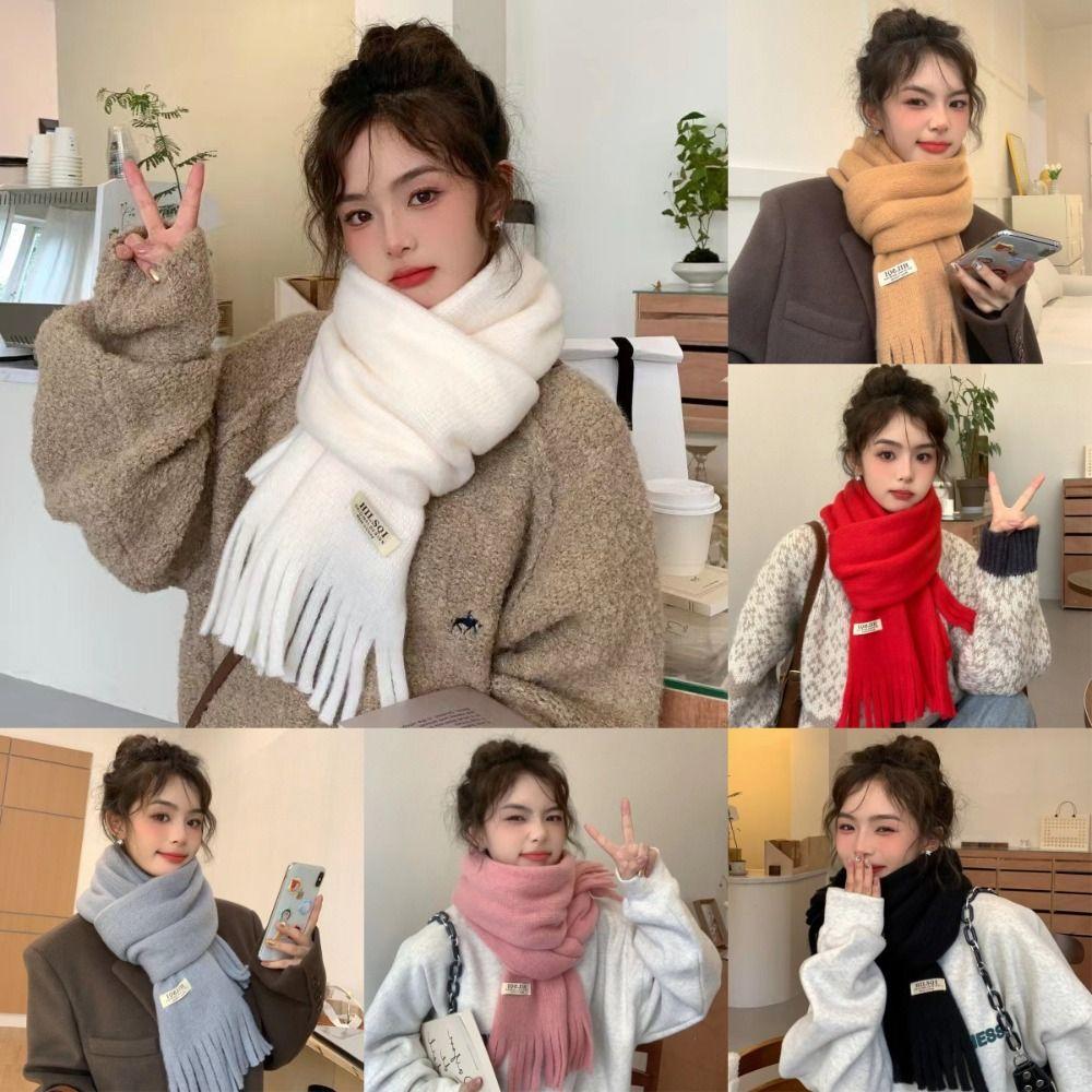 Solid Color Winter Cashmere Scarf Warm Shawl Wrap New Long Tassel Scarves  Women