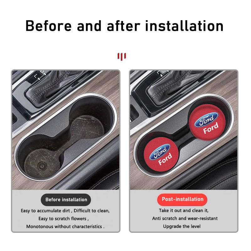 2Pcs Car Coaster Suede Mat Water Cup Anti-slip Pad Auto Interior For Ford Focus Fiesta Puma Ranger Kuga MK7 MAX F150 Mondeo
