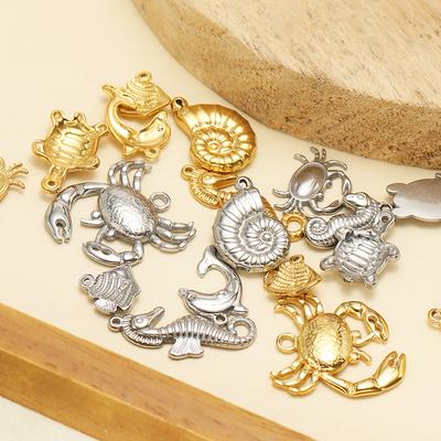 5Pcs Summer Ocean Dolphin Seahorse Crab Turtles Stainless Steel Pendant for DIY Earrings Making Necklace Bracelet Accessories