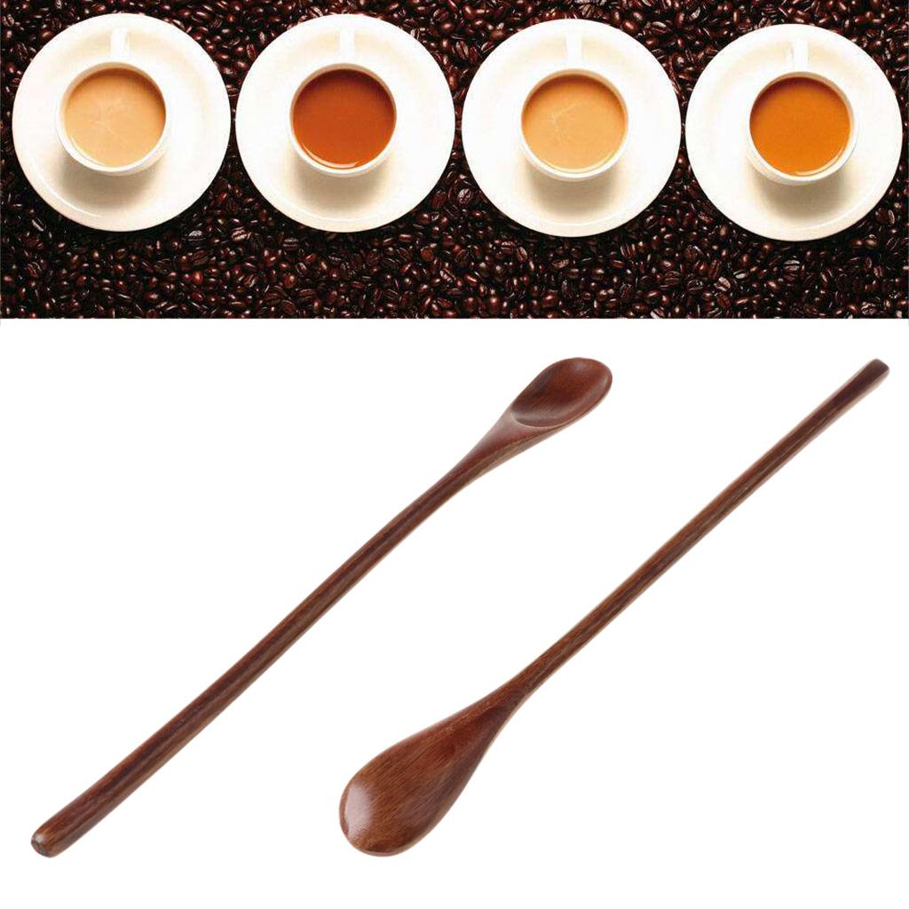 Natural Wooden Spoon Coffee Tea Cooking Dining Utensil Retro Long Handle Cutlery