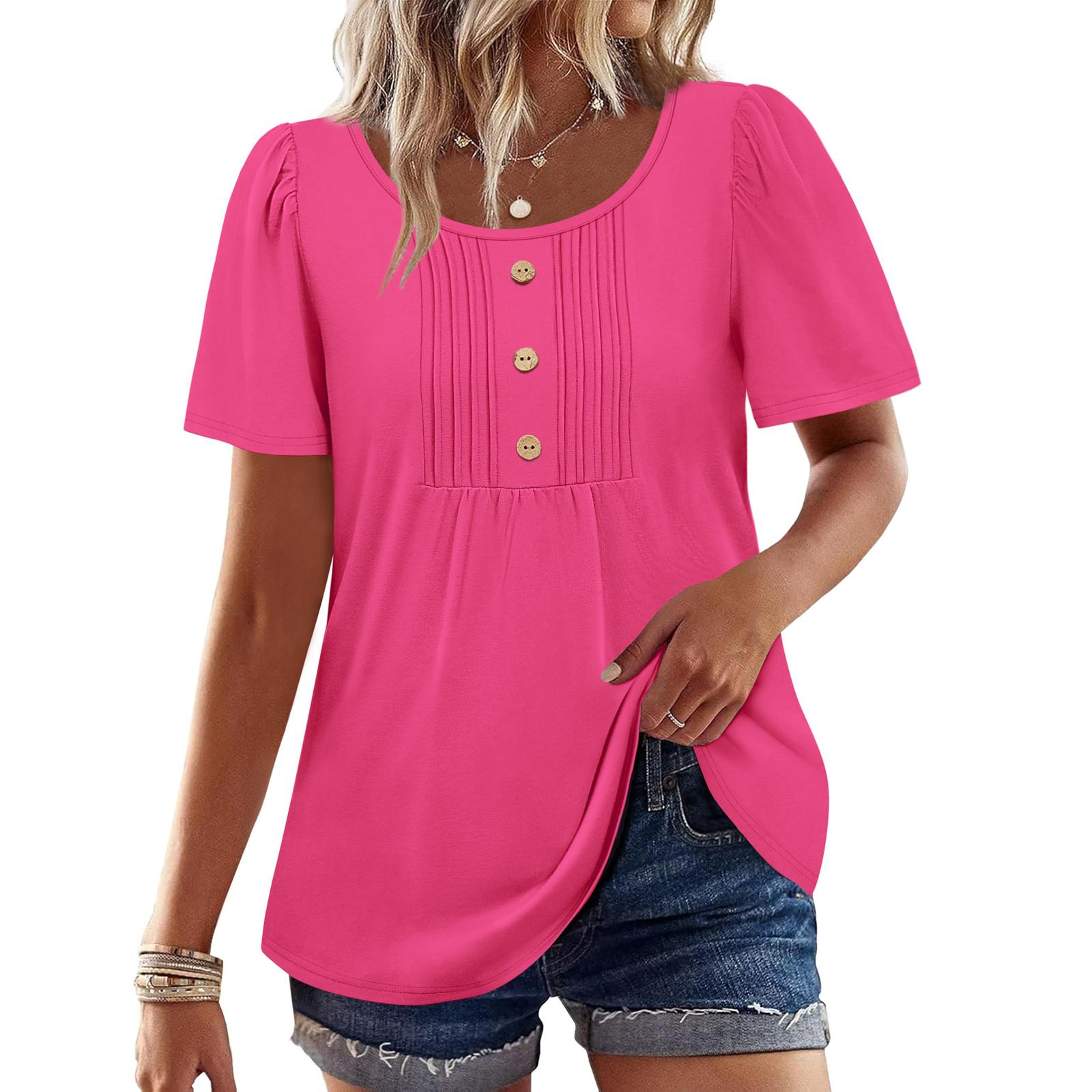 

Женский асимметричный топ-рубашка с короткими рукавами и воротником XL горячий розовый