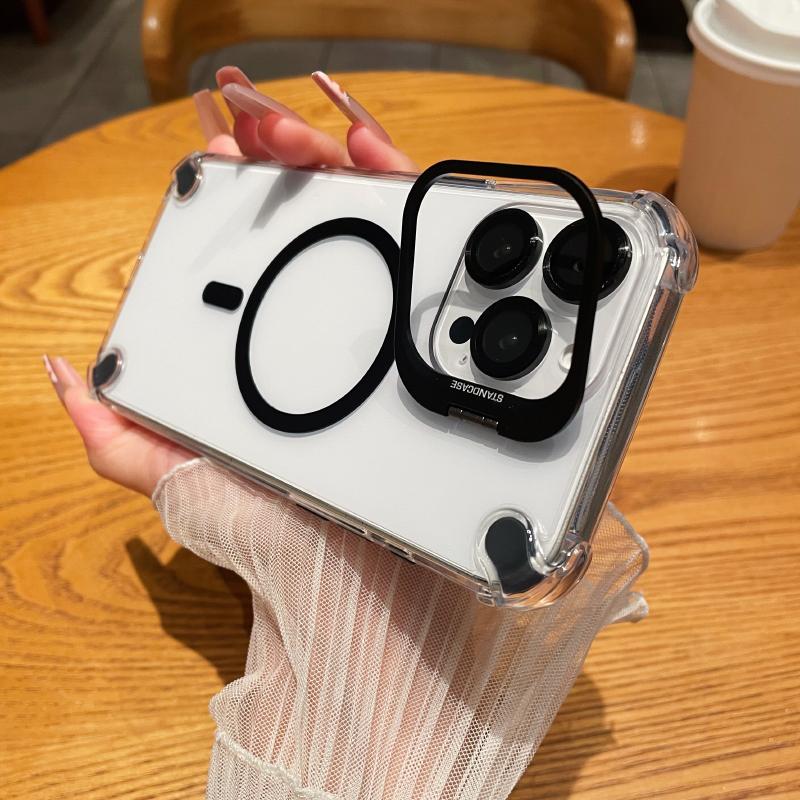 Magsafe Magnetic Lens Bracket Four Corner Anti Fall Acrylic Phone Case For iPhone 16 Pro Max 14 11 12 13 15 Pro Max Bumper Cover
