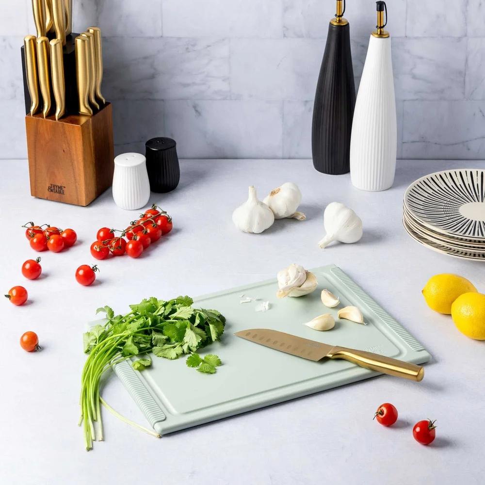 Medium Poly Cutting Board with Juice Well Non-Slip Edges Dual-Sided Design Blade-Friendly Durable Kitchen Prep Tool Rectangle