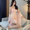 Female Sexy Ice Silk Nightdress Two-piece Set Summer Suspender Pajamas Thin Nightgown Ink Painting with Chest Pad