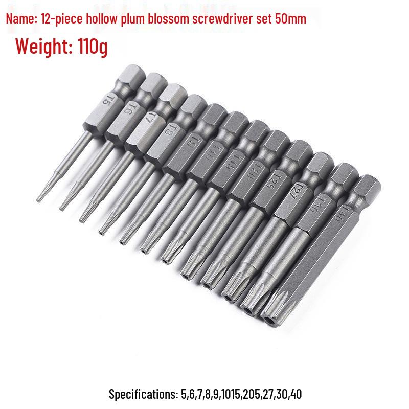 Hollow Plum Blossom 1/4 Hex Shank Screwdriver Bit with Center Hole