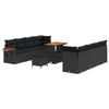 Ensemble de canapé 11 pièces en Poly Rattan noir avec coussins Acacia, Ensemble de salle à manger de jardin 3 pièces en Poly 3365099