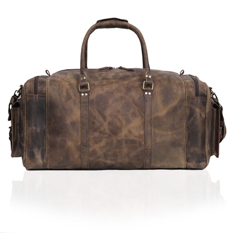 Duffelbag i skinn, weekender i skinn, helgeveske i skinn, reiseveske i skinn, overnattingsveske i skinn, duffelbager for menn til ektemann, pappa, holdall i skinn