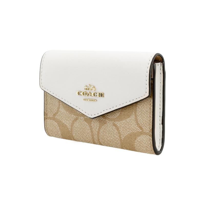 COACH Card Case 10 Classic Car and Horse Logo Logo Flip Canvas with Leather Wallet Card Holder Regular Women's White with Brown