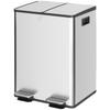 Kitchen Trash Can Stainless Steel With 2 Compartments 2x20L Pedal Soft Close Lids And Removable Bucket Silver