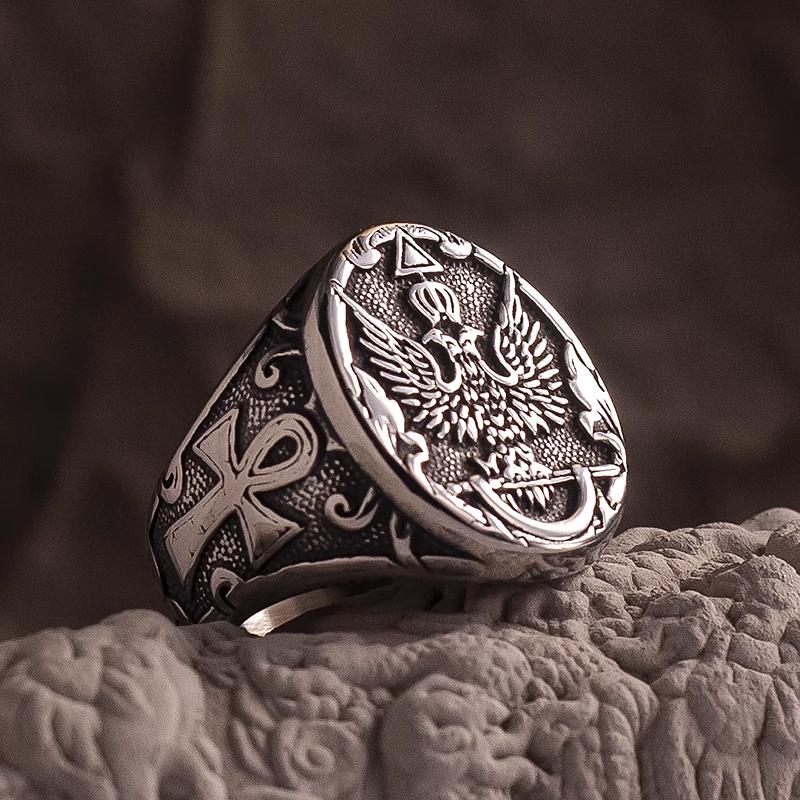 Vintage Stainless Steel Double Eagle Emblem Rings Punk Hip Hop Fashion Cross Ring for Men Biker Amulet Jewelry Gift Dropshipping