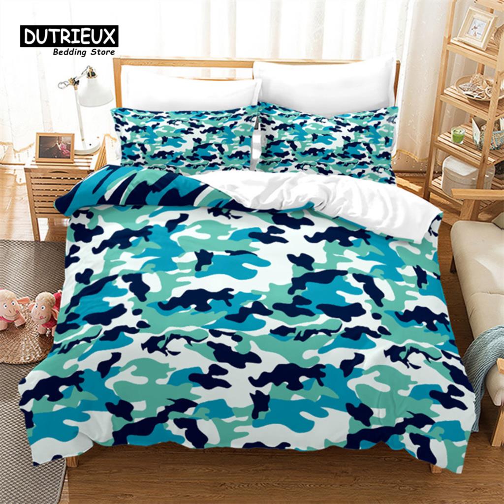 Kamuflażowy Zestaw Pościeli Rozmiar King Queen Kolorowy Wzór Abstrakcyjny Nadruk Artystyczny Poszwa na Kołdrę Poszewki na Poduszki Dla Chłopców Nastolatków Mężczyzn Dekoracyjny