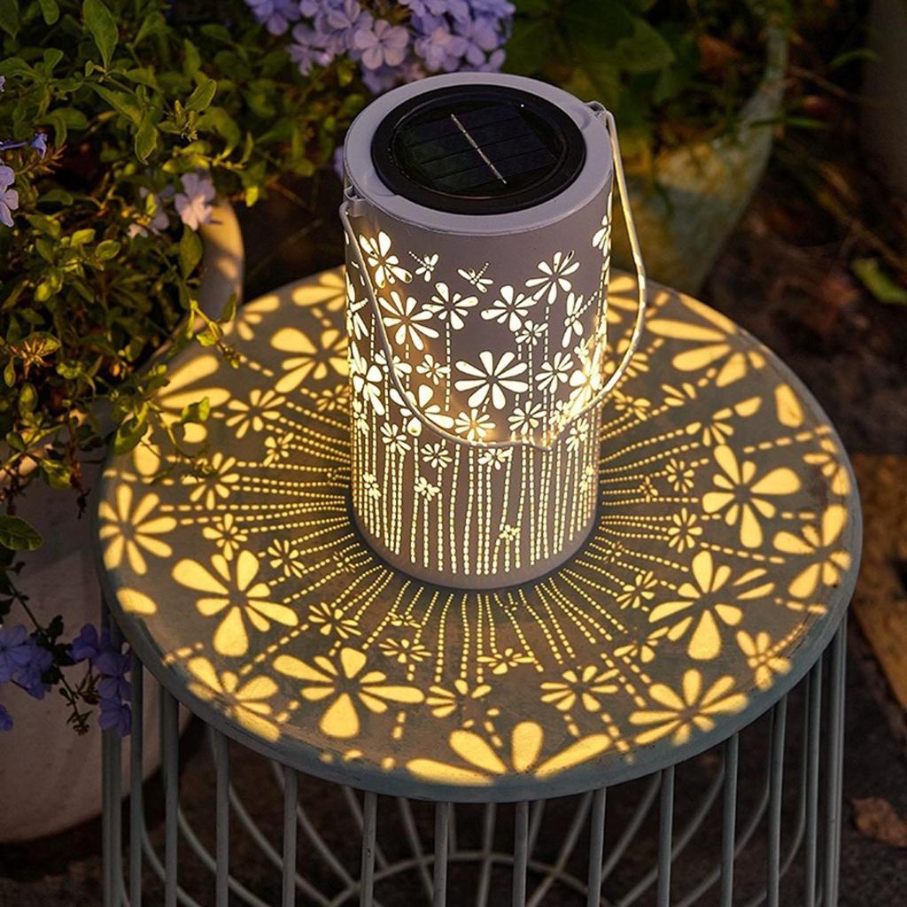 Solar Hangings Lantern Colorful Metal Flower Lamps Solar Lights Outdoor Pathway For Yard Outside Path Landscape Walkway Lawn