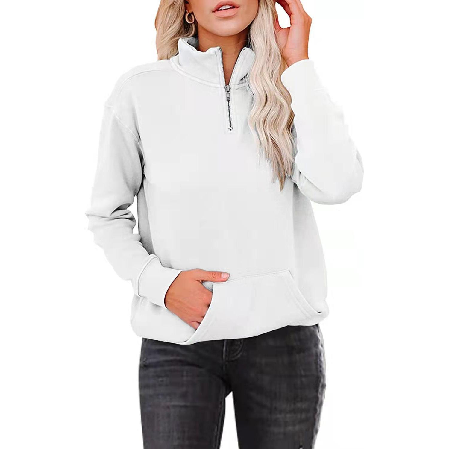 

Осенне-зимний женский новый однотонный свитер с длинными рукавами и застежкой-молнией и воротником-стойкой L белый