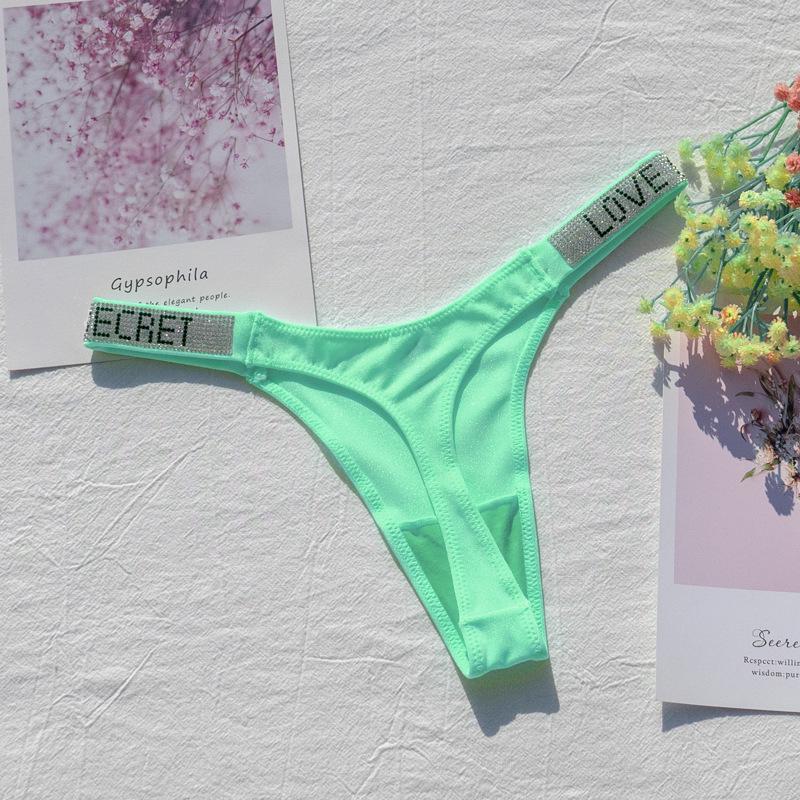 Women's Rhinestone Thong: Micro-Shimmer Fabric, Narrow Side, Fluorescent Color Underwear