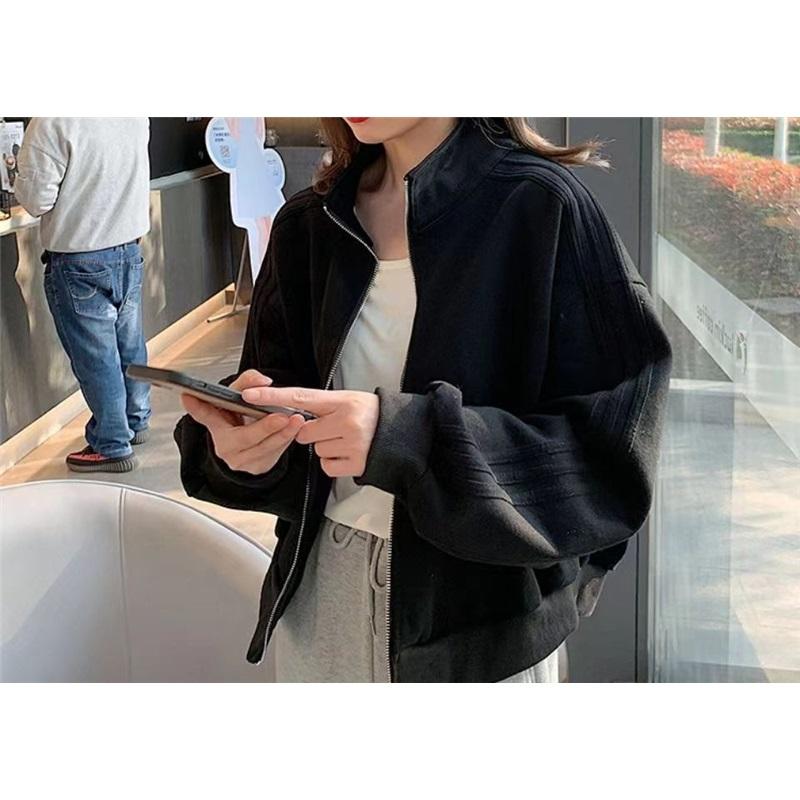 Damen Stehkragen Locker Reißverschluss Freizeitjacke