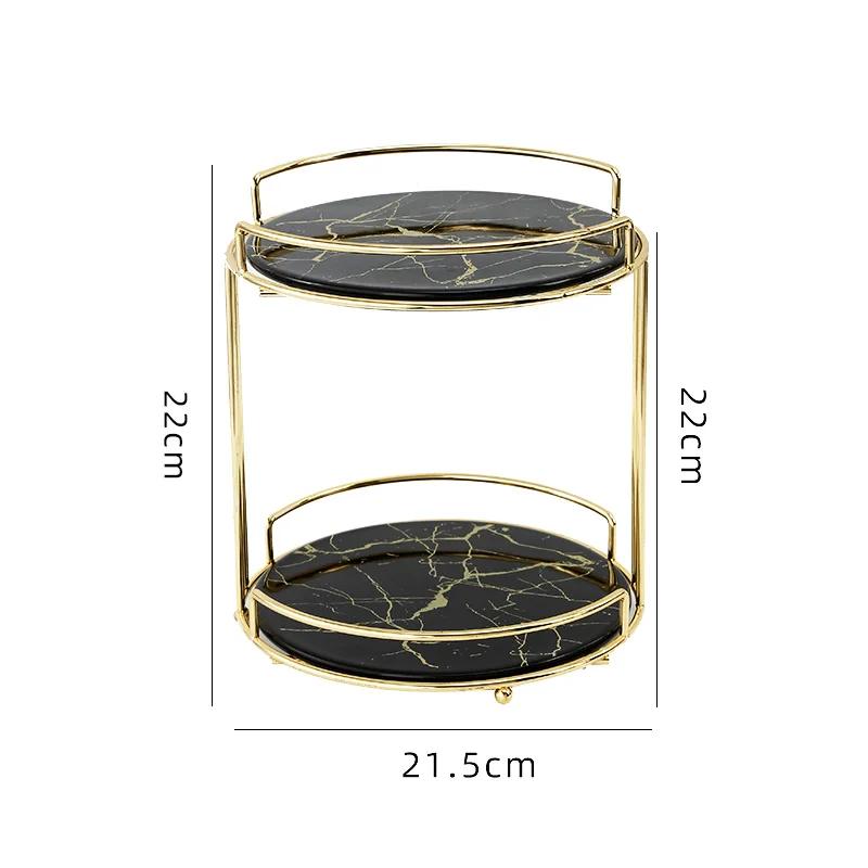 Home Bathroom Desktop Shelf Marbling Ceramics Iron Art Double Storage Rack Cosmetic Organizer Rotatable Storage Decoration Rack