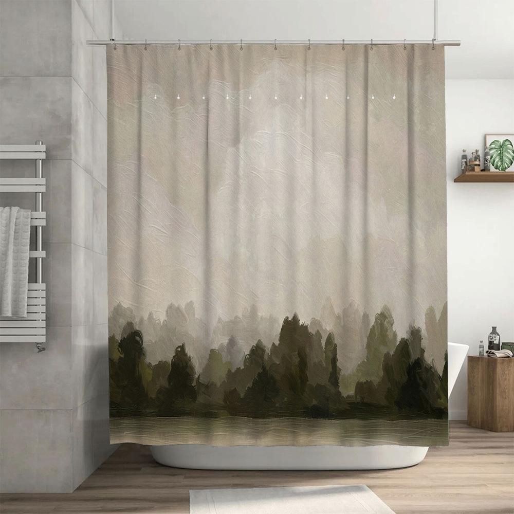 Vintage Style Shower Curtain With Forest Landscape Luxury Home Decor