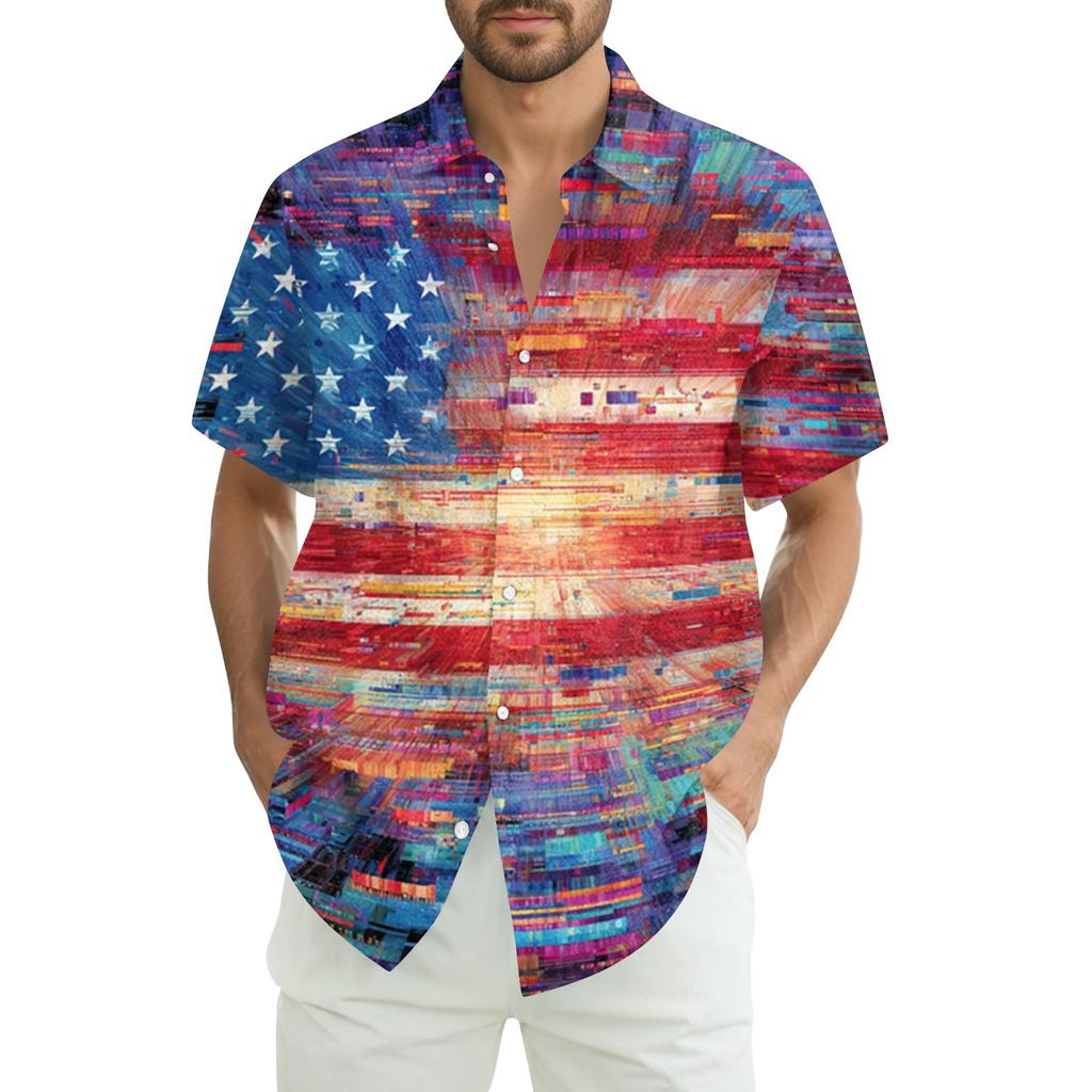 Men's Summer Casual Independence Day Print Short-Sleeve Shirt