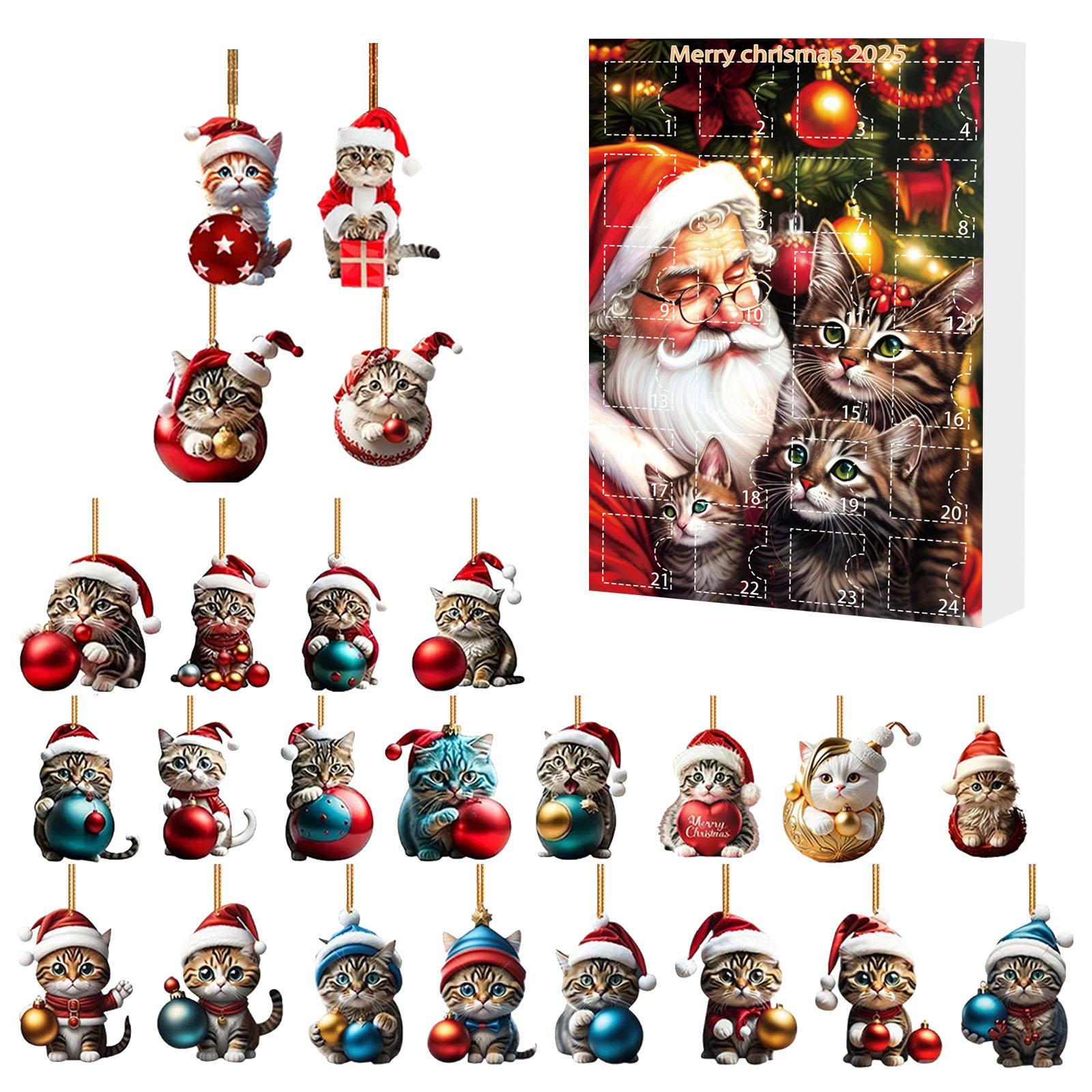 

Christmas Tree Decorations with Santa Hats Kitten Countdown Calendar Acrylic Hanging Cat Ornaments for Kids Toddlers Xmas Gifts
