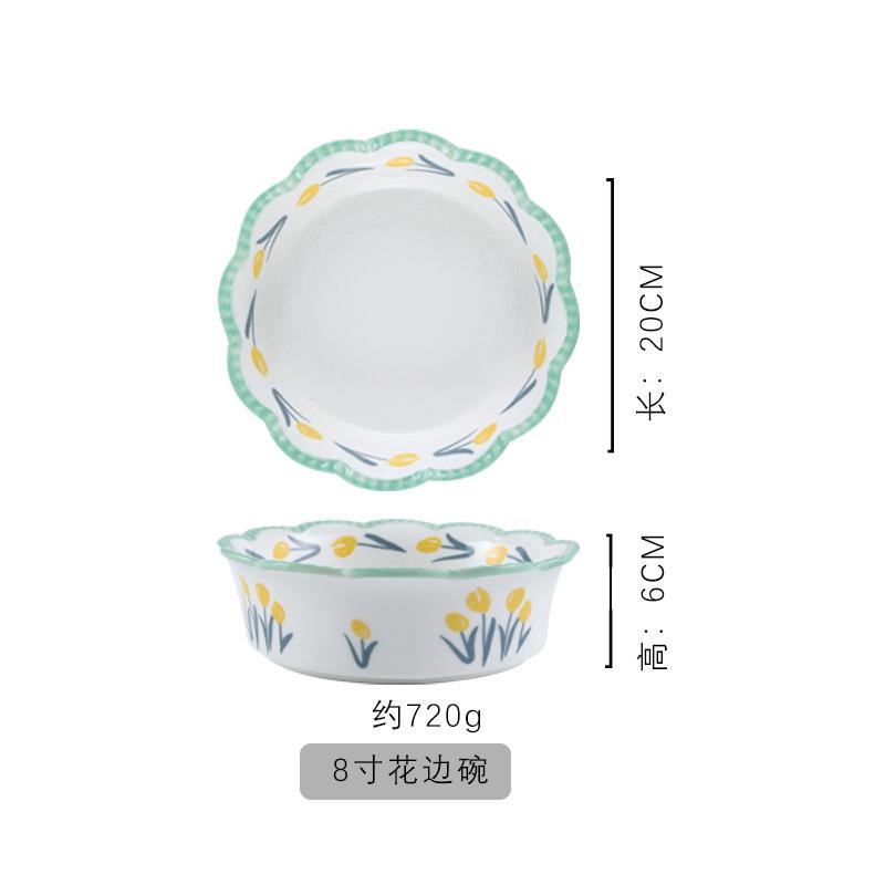 Flower Ceramic Bowl Set Household Tulip Underglaze Color Rice Bowl Vegetable Plate Plate Combination Tableware Set Tableware And Chopsticks