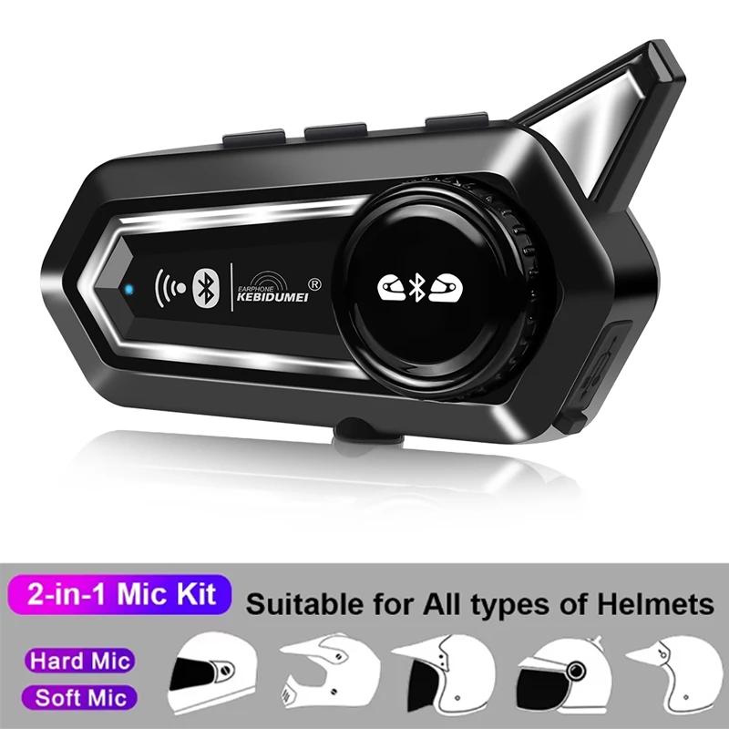 1/2x Motorcycle Bluetooth Helmet Headset Intercom 1000mAh MOTO Communicator 500m Interphone Handsfree Call Kit With Flashlight