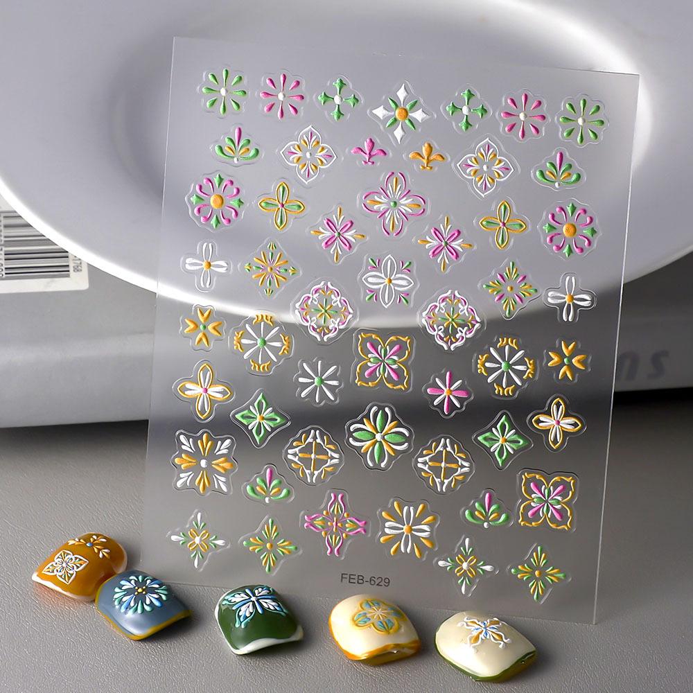 

Богемный тисненый стикер с клеем водонепроницаемый 5D стикер для ногтей DIY украшение для кончика ногтя FEB-629