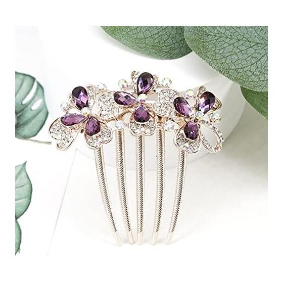 Sparkling Floral Hair Comb - Elegant Bridal Hair Accessory for Parties, Weddings, and Special Occasions (Purple)