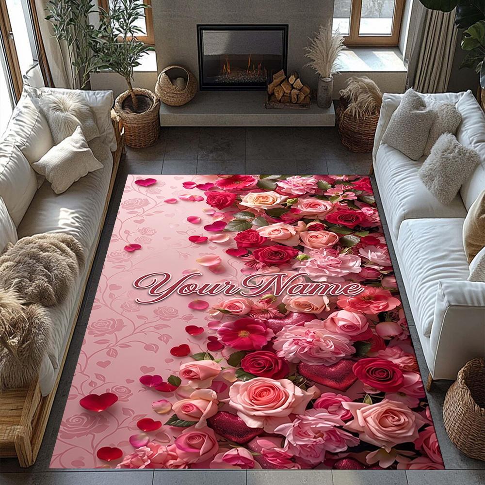 Rose Customize Text Floor Mat Design for Study room Balcony Entryway Hallway Anti-slip Rug Anime Office Decor Perfect Birthday/Christmas Gift Idea