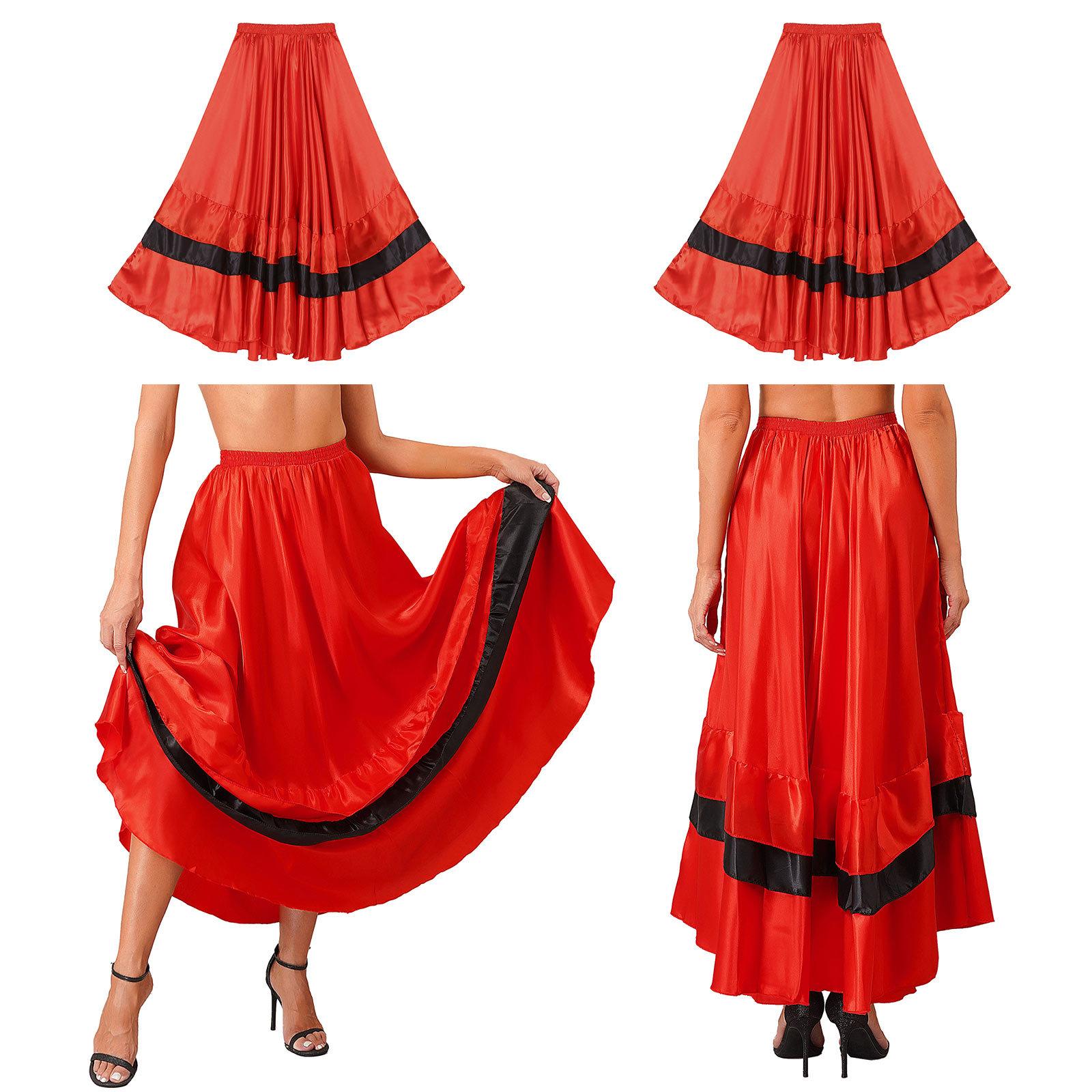 

Жіноча фламенко танець спідниця багаторівнева рюші широкий поділ бальний зал виступ костюм карнавал сценічна спідниця іспанський дизайн 360 Degree