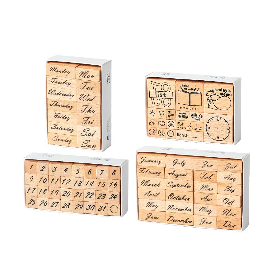 Weekly and Month Digital Handbook Wooden Seal Set, Date Plan Time Decoration Printing Materials and Seals  Wooden Stamp