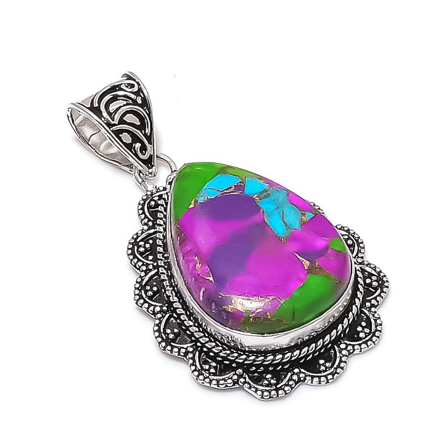 Natural Cotton Candy Turquoise 925 Sterling Silver Jewelry Pendant 2.13  ETC-14066