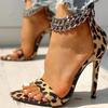 Metal Chain High Heels Women's Rome Summer Sexy Leopard Large Size Pointed Sandals Leisure Party Pumps