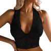 Women Breathable Deep V -Neck Top Female Sexy Lace Underwear Vest Floral Halter Top Front Buckle Slim Fit Crop Top Backless Underwear Bra