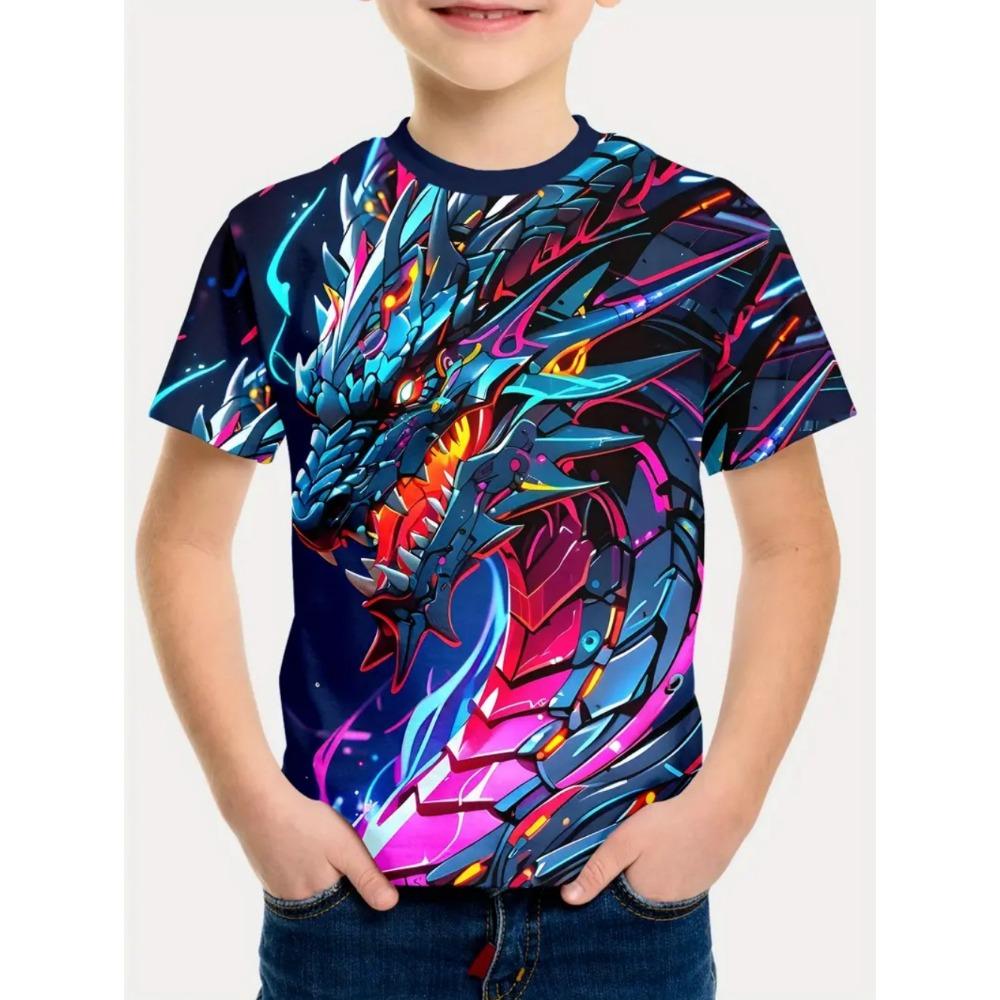Children's Clothing T-Shirts for Boys Short Sleeve Child T-Shirt Fashion 3D Dragon Graphi Print Casual Girls Summer Clothes Tops