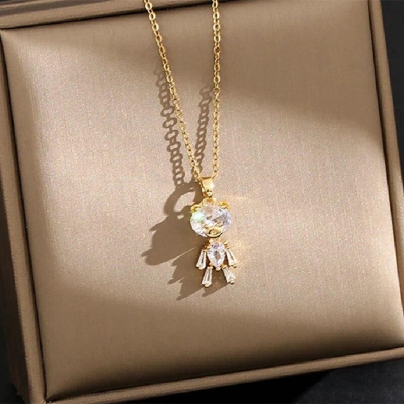 1 Pcs Luxury Cool Wind Animal Shape Gold Plated Copper Pendant With Stainless Steel Chain Combination Necklace