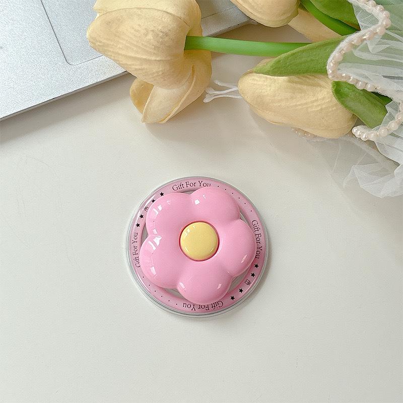 HyunA Style Flower MagSafe Phone Holder: Solid Color, Stable, Retractable Stand for Watching TV Shows.