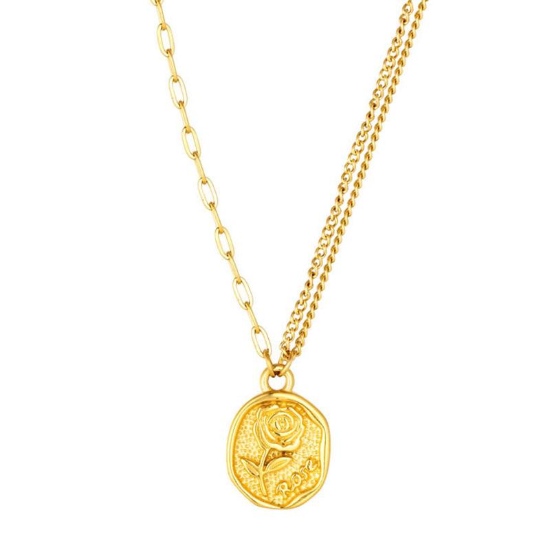French Retro Rose Pendant Titanium Steel Electroplating Stacked High-End Clavicle Chain Female Niche Design Premium