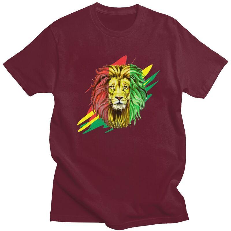 Custom Jamaica Flag Rasta Lion Tshirts for Men Short Sleeve T Shirt Fashion Jamaica Reggae Art Tshirt Slim Fit 100 Cotton Tees