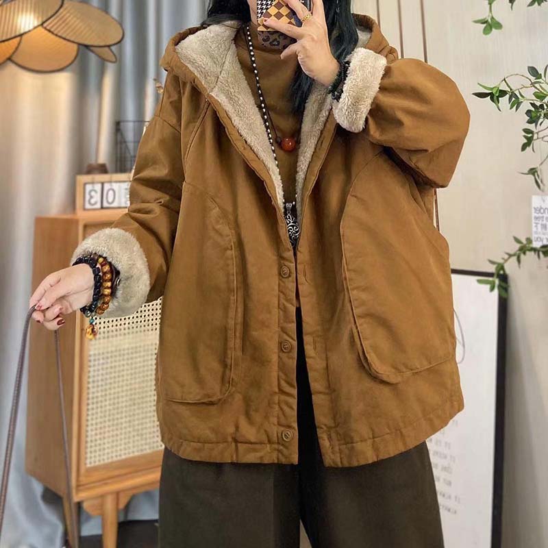 Kåpe for kvinner Fleece Fortykket Plysj Høst Vinter Vindjakke Oversized Casual Glidelås Hettejakke