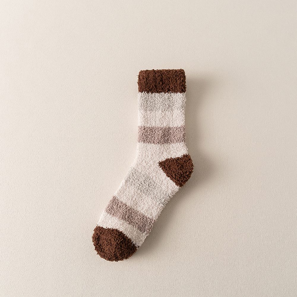 Lässige Warme Streifen Dicke Plüsch Weiche Baumwolle Strumpfwaren Mittelrohrsocken Herrensocken Korallenfleece-Socken