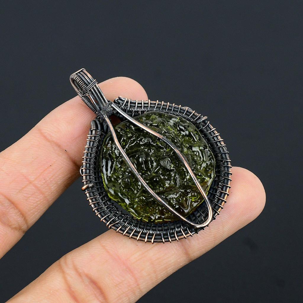 Moldavite Pendant, 999 Copper Wire Wrapped Jewelry, Gemstone Pendant, Gift For Her Handmade Dainty Jewelry