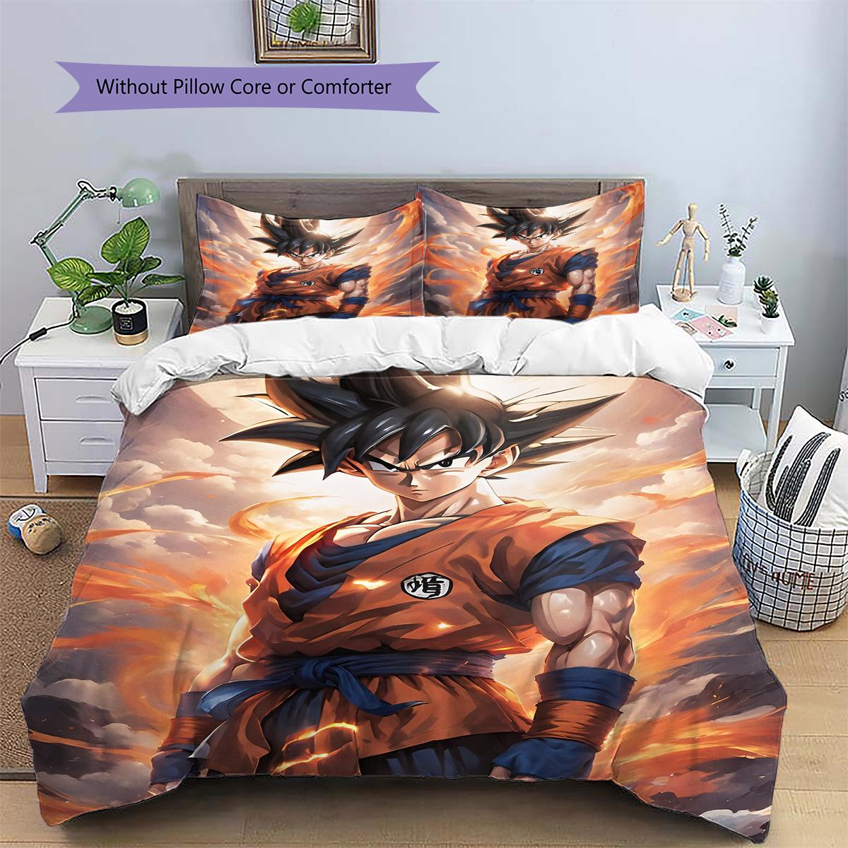 Goku Themed Duvet Cover & Pillowcases, Dragon Ball Fan Classic Bedding, Ideal Gift.chl 135x200cm