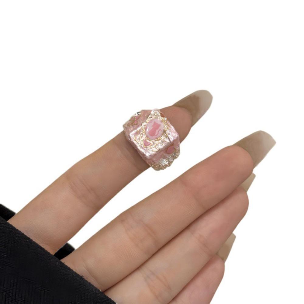 Cartoon Cat Enamel Drip Oil Ring Adjustable Cuff Ring Pink Opening Ring  Festival Ornaments