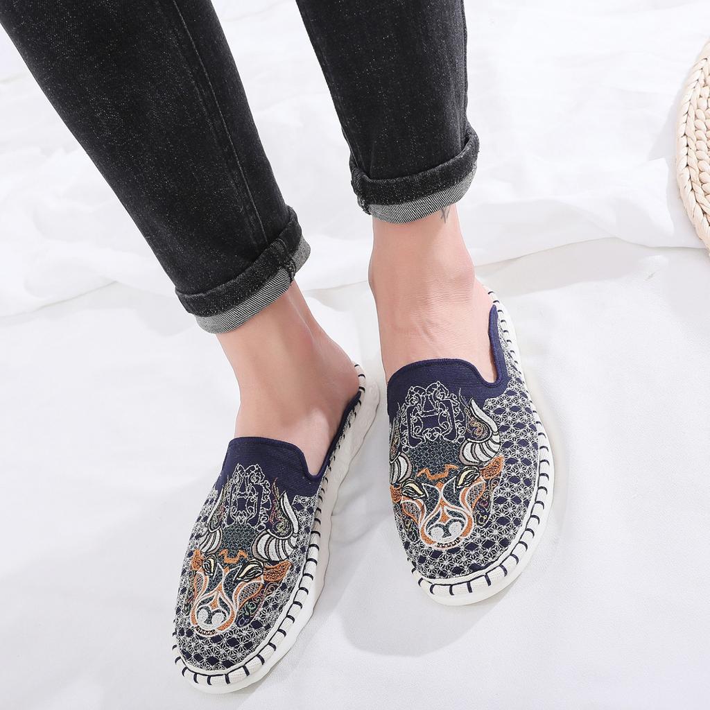 Pánské látkové boty v čínském stylu s výšivkou, vstřikovanou měkkou podrážkou, prodyšné, s výšivkou býčí hlavy