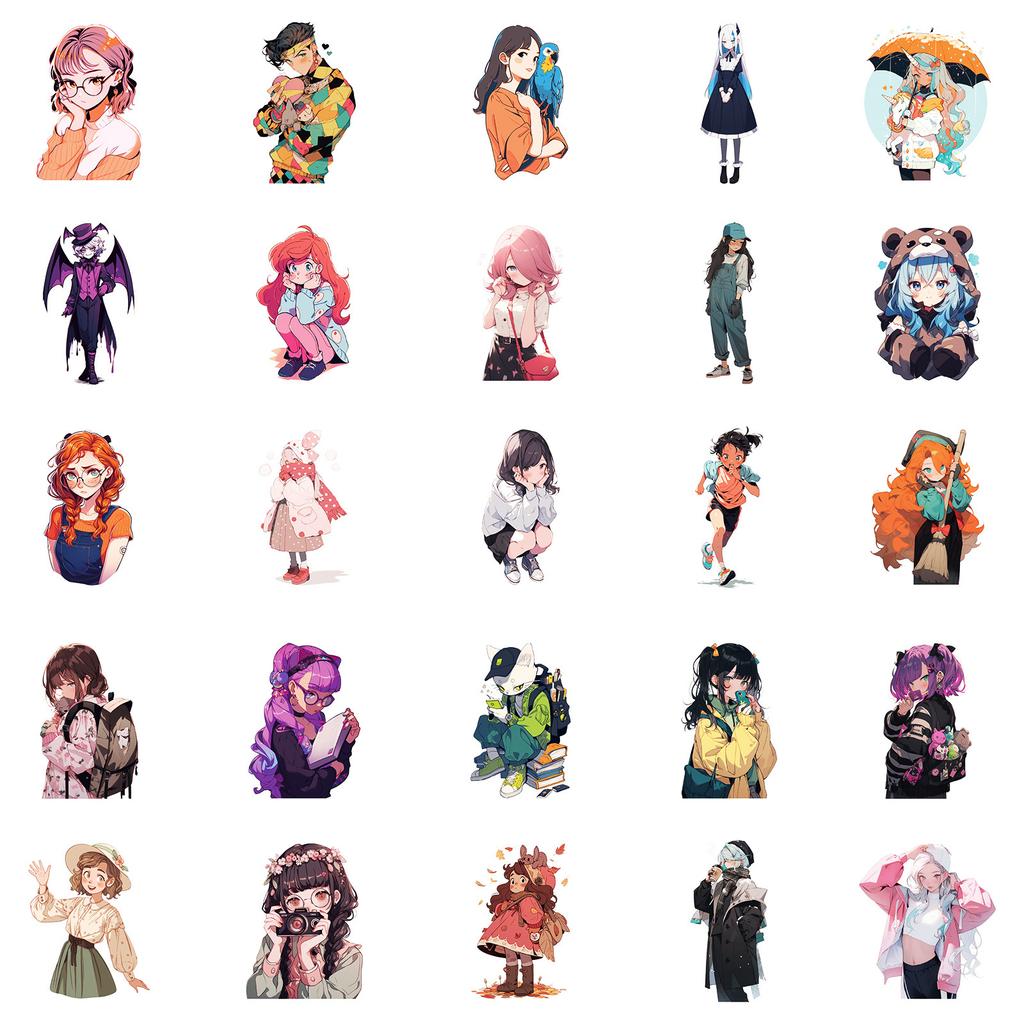 50 Anime Style Character Stickers Pp Material Waterproof Decorative Stickers Diy Water Cup Refrigerator Skateboard Luggage
