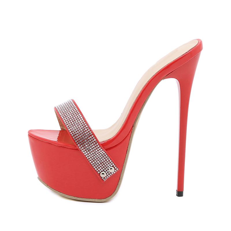 Eilyken Neues Design Plateau Kristall Diamant Damen Hausschuhe Sexy Sommer Super Hoher Absatz Hochzeits Nachtclub Badeschuh Größe 42