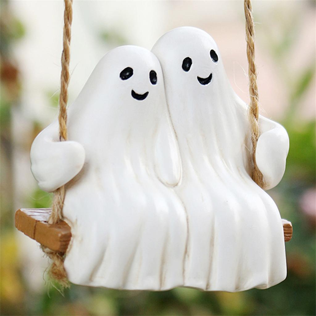 Halloween Swing Ornament Resin Ghost Decor Outdoor Hanging Decorations for Home Party Garden Halloween Decoration