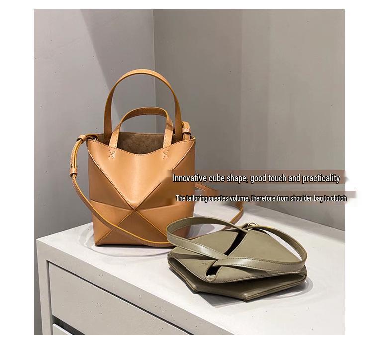 2025 Neue Weiche Rindsleder Faltbare Geometrische Tote: Handtasche aus echtem Leder, Pendler- und Reisetasche, Große Kapazität für Damen